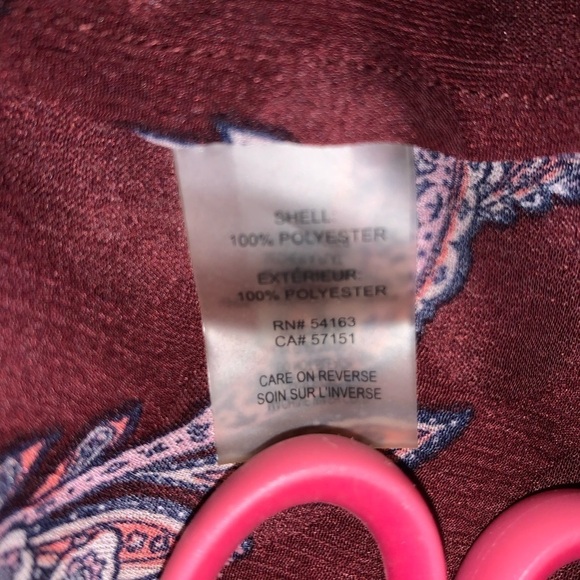 large blouse NWT size large flutter sleeve Ivanka trump burgundy paisley boho - Picture 8 of 8